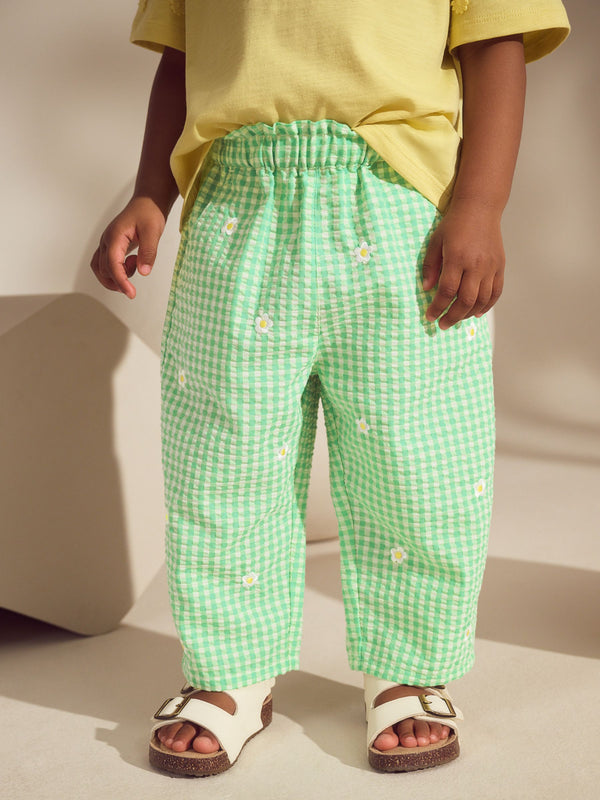 Green Gingham Pull On Trousers (3mths-7yrs)