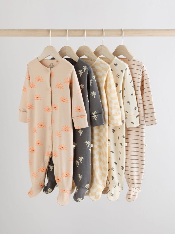 Monochrome Printed Baby Sleepsuits 5 Pack (0mths-2yrs)
