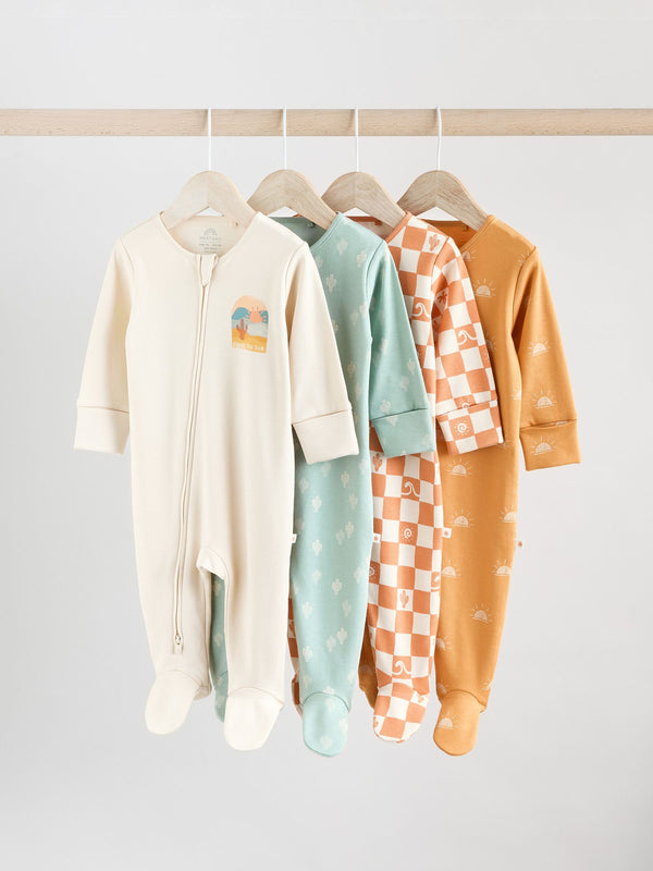 Minerals Baby Two Way Zip 100% Cotton Sleepsuits 4 Pack (0mths-2yrs)