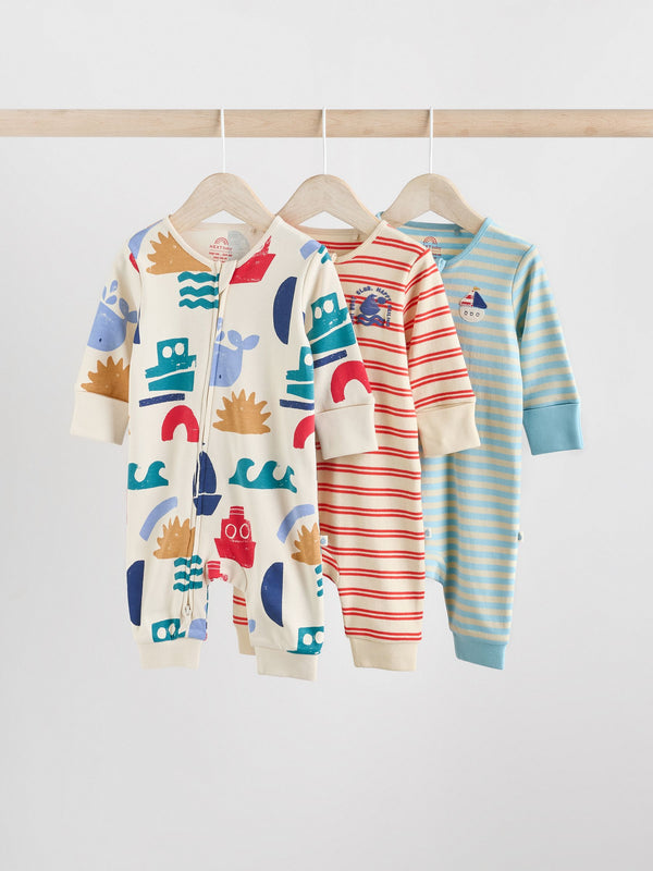 Red/Blue Two Way Zip Baby Sleepsuits 3 Pack (0mths-3yrs)