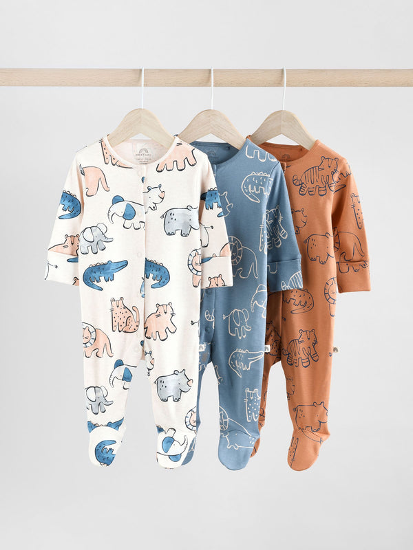 Blue/Brown Baby Sleepsuits 3 Pack (0mths-3yrs)