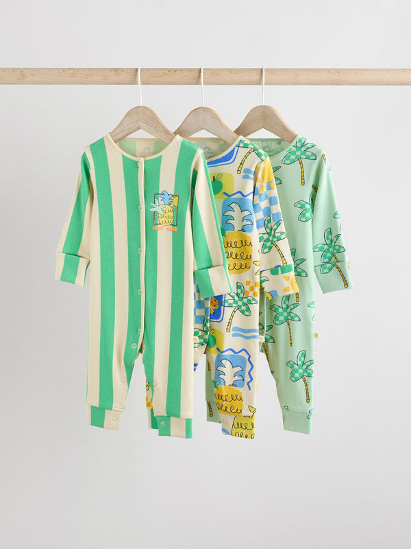 Green Baby Bright Pineapple Sleepsuits 3 Pack (0mths-3yrs)