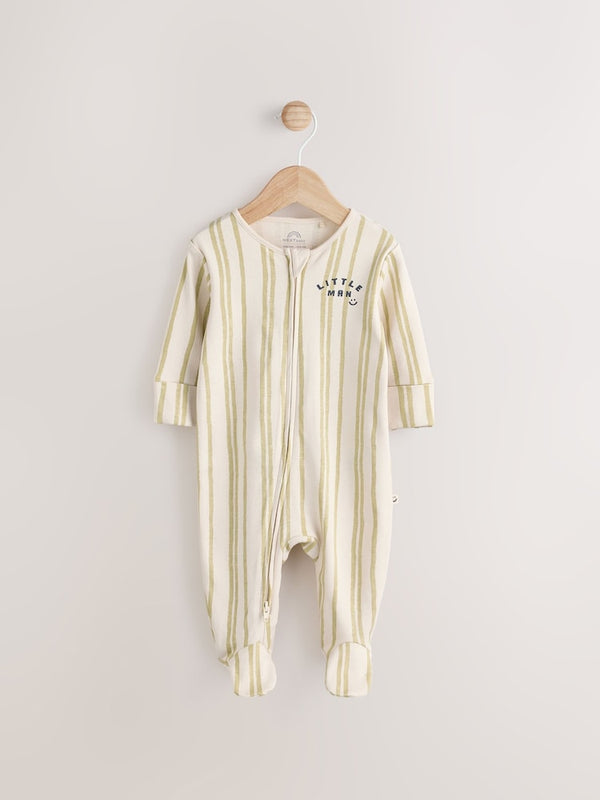 Ecru/Green Little Man Baby Sleepsuit immediate