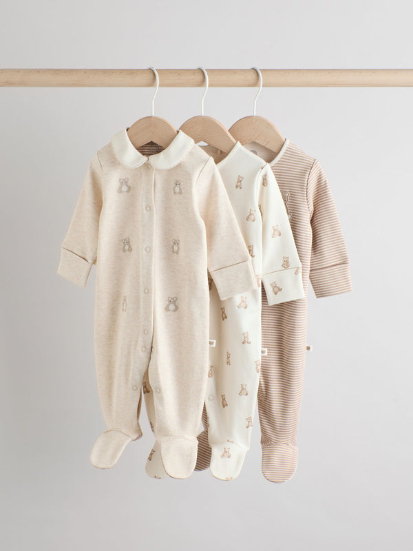 Neutral Embroidered Baby Sleepsuits 3 Pack (0-2yrs)
