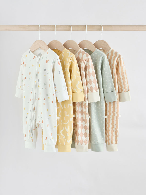 Multi 5 Pack Two Way Zip Baby Footless 100% Cotton Sleepsuits (0mths-3yrs)