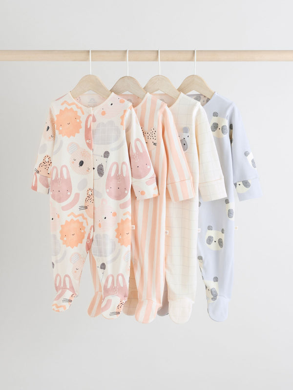 Multi Baby Animal Print 100% Cotton Sleepsuits 4 Pack (0mths-2yrs)