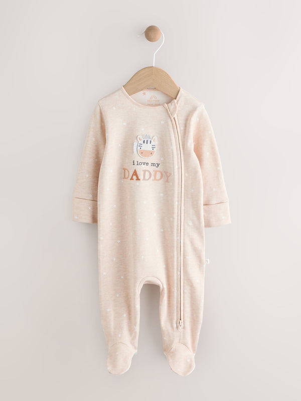 Neutral I Love My Mummy Two Way Zip 100% Cotton Baby Sleepsuit (0-18mths)