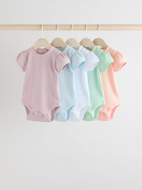 Pastels 5 Pack Short Sleeve Pointelle Baby Bodysuits