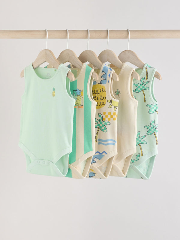 Green Stripe/ Pineapple Print Vest Baby Bodysuits 5 Pack