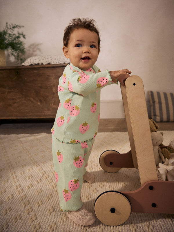 Green/ Pink Strawberry Print Baby Top and Wide Leg Trousers 2 Piece Set (0mths-2yrs)