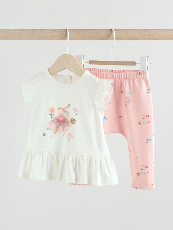 Pink/White Fairy Mouse Baby Short Sleeve Top and Legging 2 Piece Set