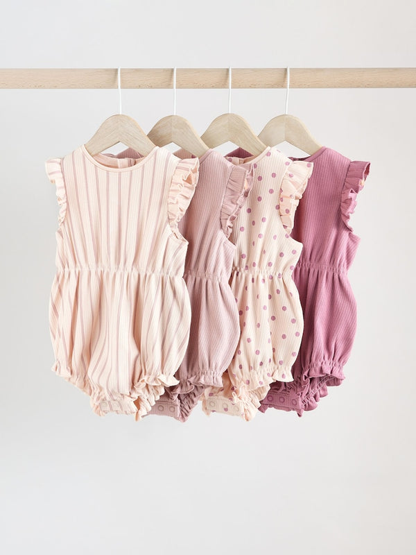 Pink Printed/Spot Frill 4 Pack Baby Rompers immediate