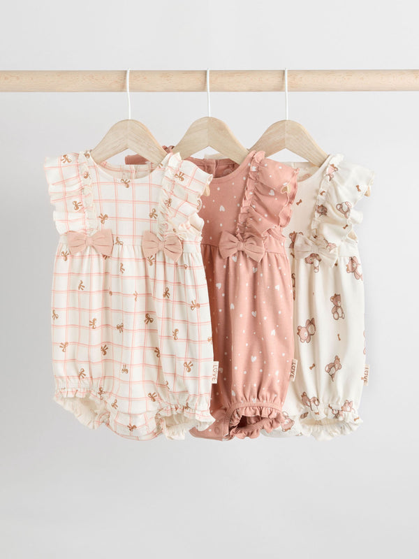 Brown and Pink Baby Bow Rompers 3 Pack