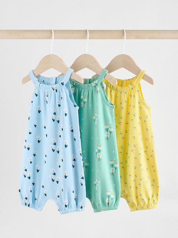 Multi Colour Floral Printed Strappy 3 Pack Baby Rompers immediate