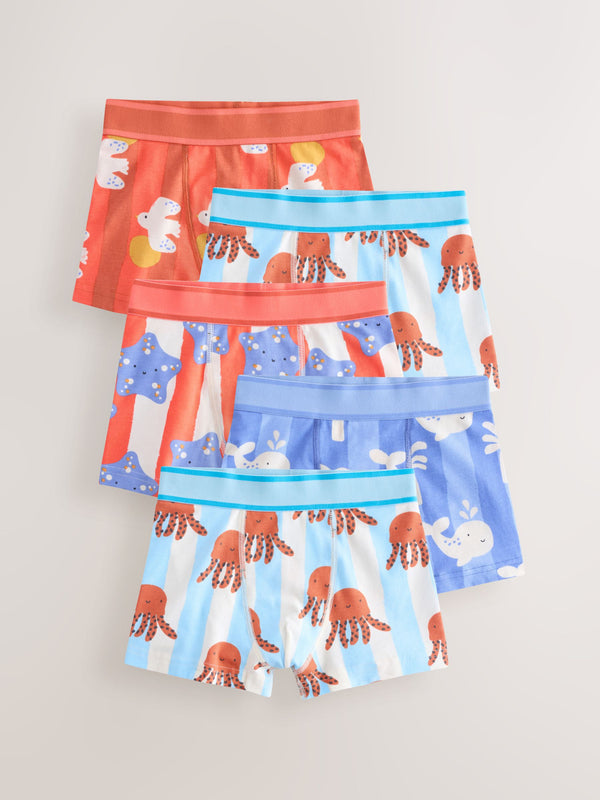 Multi Stripe Sea Print Boxers 5 Pack (1.5-16yrs)