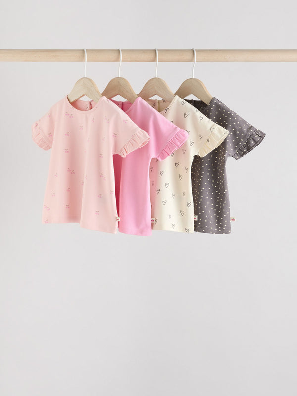 Pink/Cream/Grey Heart 4-pack Short Sleeve Baby Ribbed Top (0mths-2yrs)