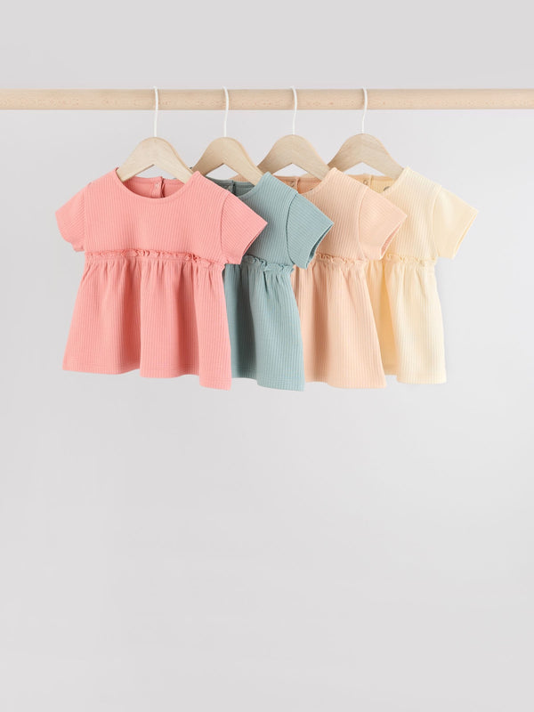 Blue/Pink/ White 4-pack Short Sleeve Baby Ribbed Top