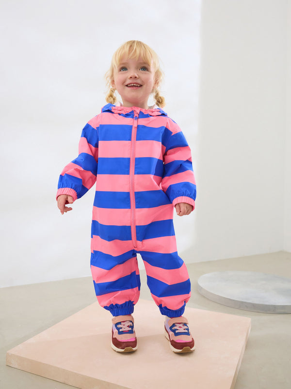 Pink And Blue Stripe Waterproof Hooded Puddlesuit (3mths-7yrs)