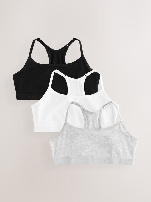 Black/White Strappy Racer Back Crop Tops 3 Pack (5-16yrs)