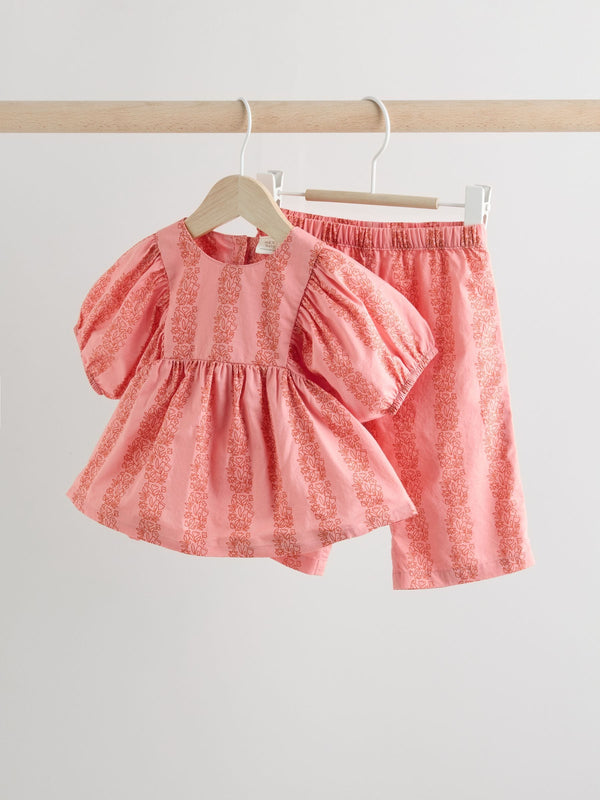 Pink Paisley 100% Cotton Woven Floral Baby Trousers Set (0mths-2yrs)