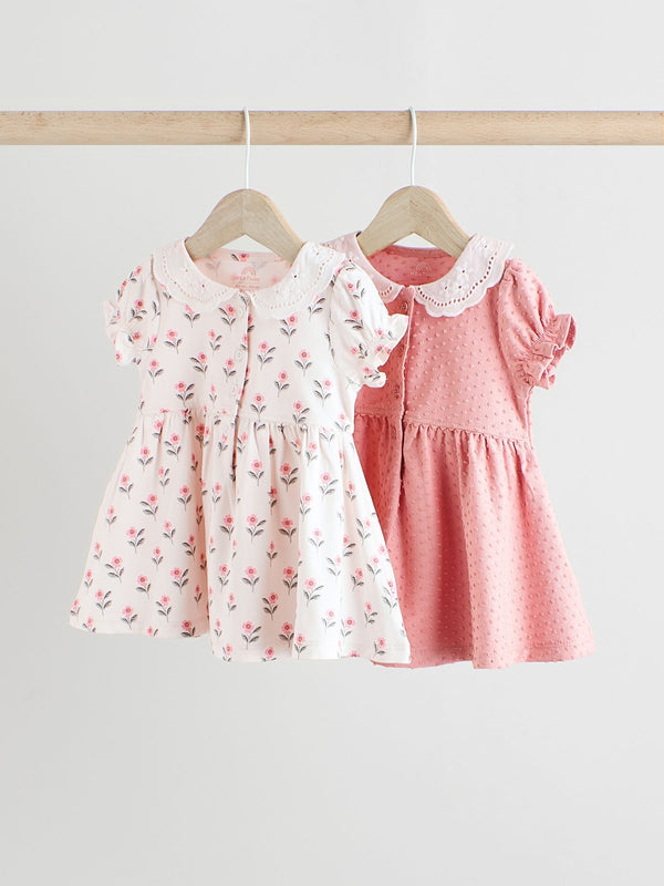Pink/ White Floral Jersey Baby Dresses 2 Pack (0mths-2yrs)