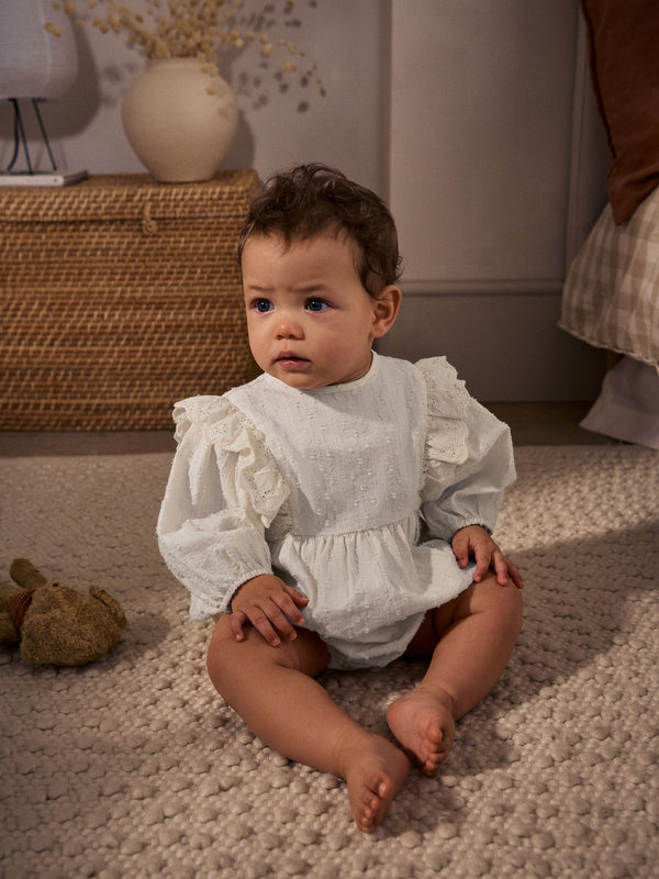 Ecru/White Broderie Baby Bloomer Romper (0mths-3yrs)