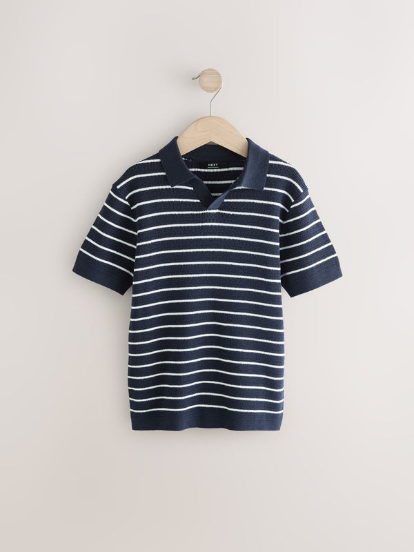 Navy/White Polo Short Sleeve Trophy Neck 100% Cotton Jumper immediate