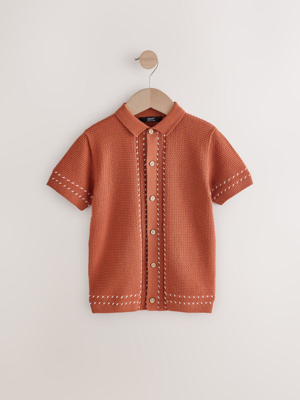 Rust Brown 100% Cotton Short Sleeve Knitted Polo Shirt (3-16yrs)