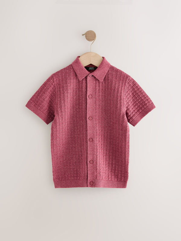 Burgundy Red Short Sleeve Knitted Button Through 100% Cotton Polo Shirt (3-16yrs)