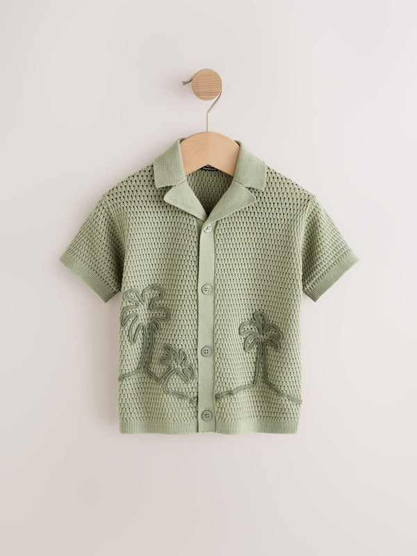 Green Palms 100% Cotton Textured Revere Collar Short Sleeve Knitted Polo Shirt (3mths-7yrs)