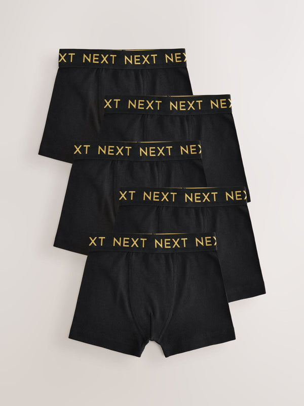 Black with Gold Waistband Trunks 5 Pack (1.5-16yrs)