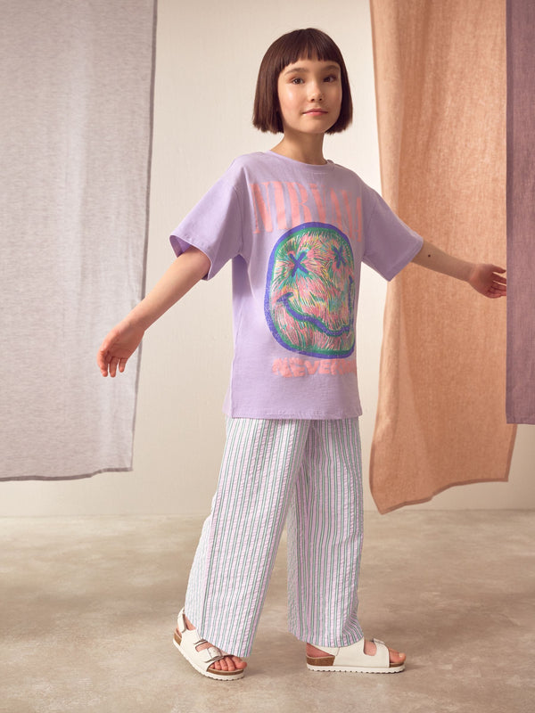 Pink/Green Stripe Wide Leg Trousers (3-16yrs)