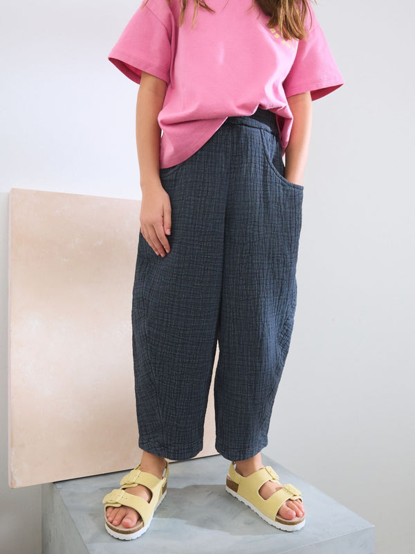 Charcoal Grey 100% Cotton Pull On Barrel Trousers (3-16yrs)