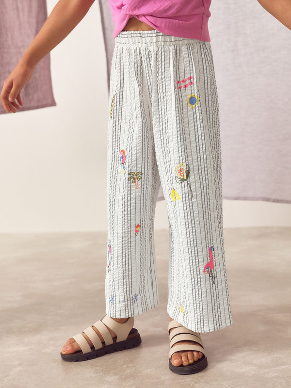Monochrome Stripe Embellished Wide Leg Trousers (3-16yrs)