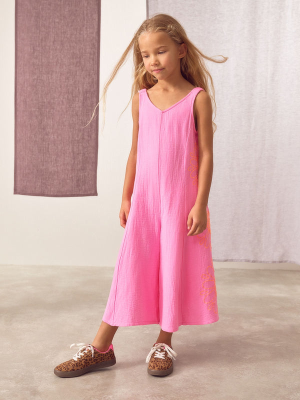 Pink Embroidered 100% Cotton Playsuit (3-16yrs)