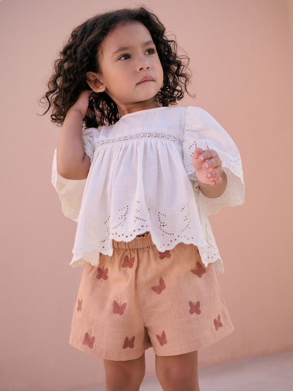 Neutral 100% Cotton Top and Shorts Set (3mths-7yrs)