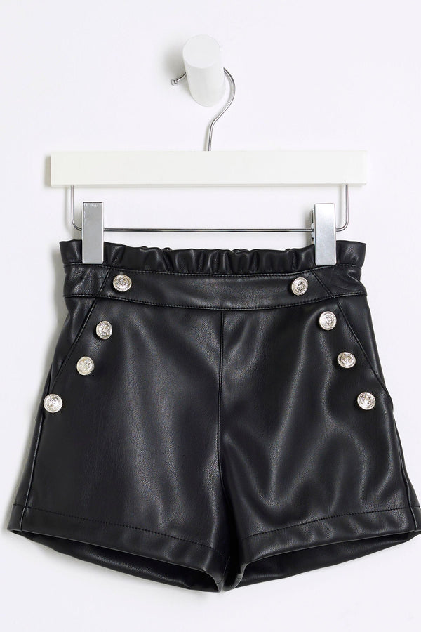 River Island Black Girls Faux Leather Military Shorts