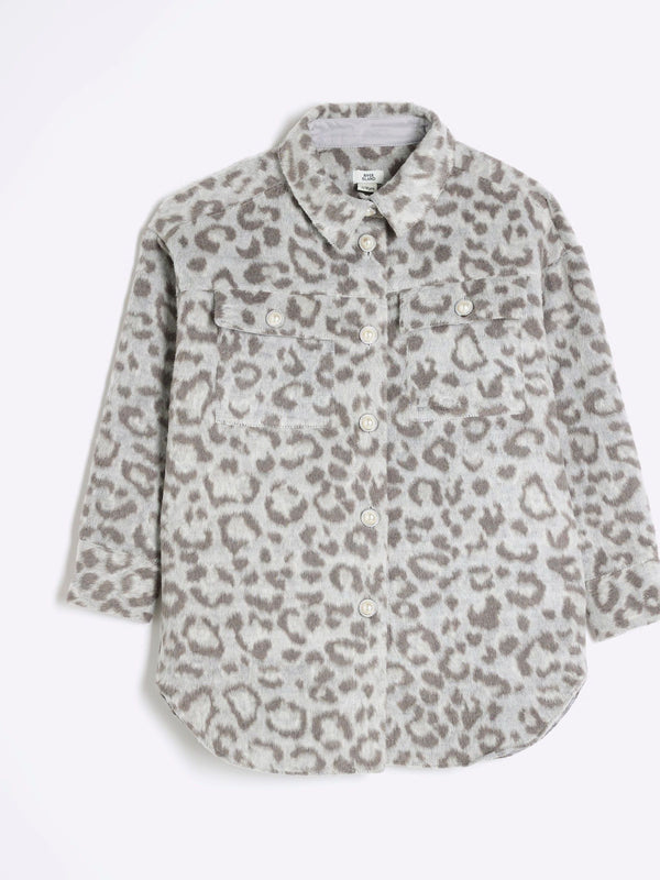 River Island Grey Girls Leopard Print Jacket