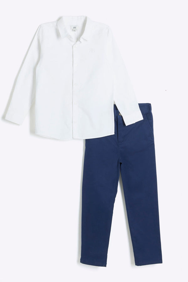 River Island Blue Chrome Boys Oxford Shirt and Chino Trousers Set