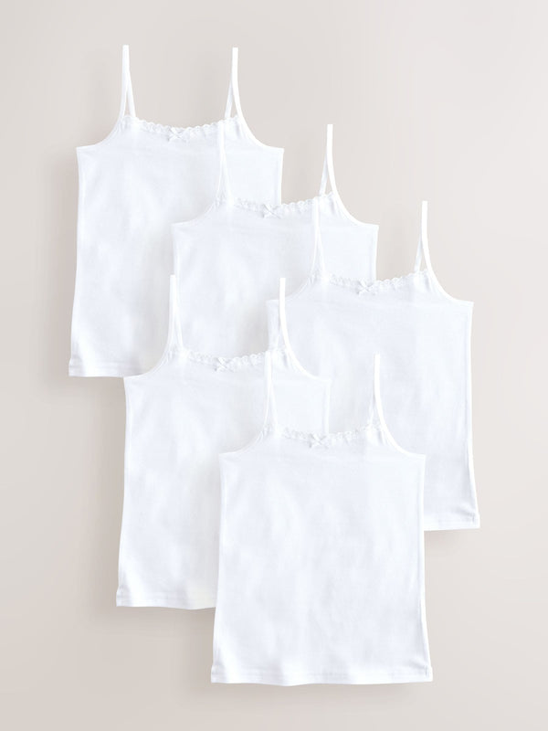 White 5 Pack Elastic Strappy Cami Vests (1.5-16yrs)