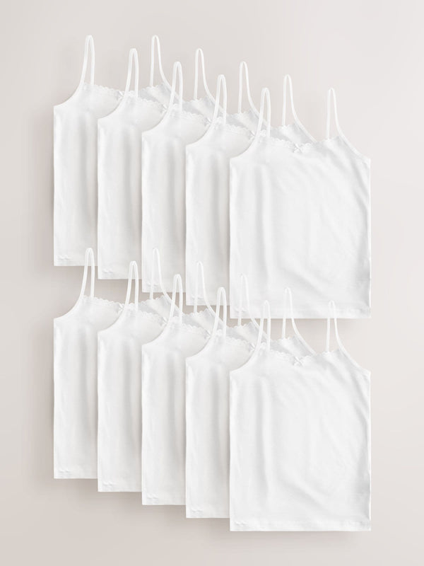 White 10 Pack Elastic Strappy Cami Vests (1.5-16yrs)