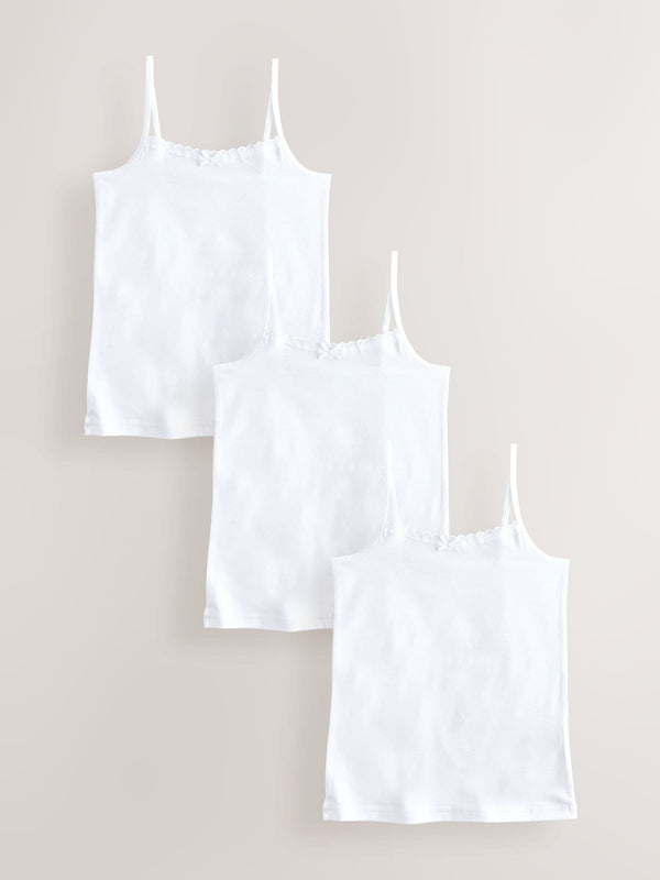 White 3 Pack Elastic Strappy Cami Vests (1.5-16yrs)
