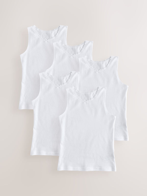 White 5 Pack Lace Trim Vest (1.5-16yrs)