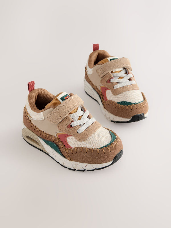 Brown/Green Colourblock Elastic Lace Trainers