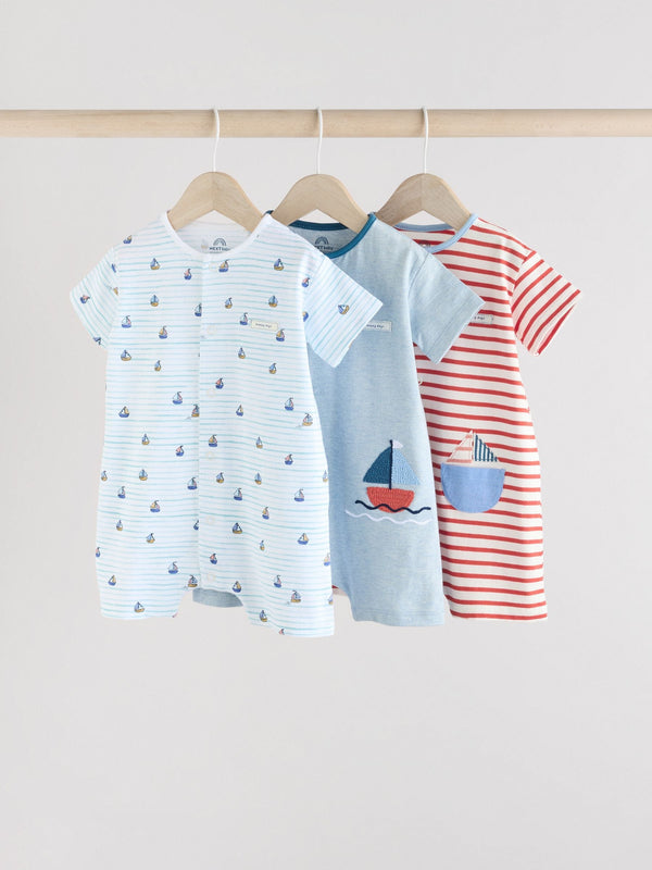 Blue 100% Cotton Rompers 3 Pack immediate