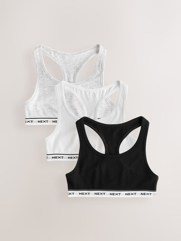 Black/Grey/White Racer Back Crop Tops 3 Pack (5-16yrs)