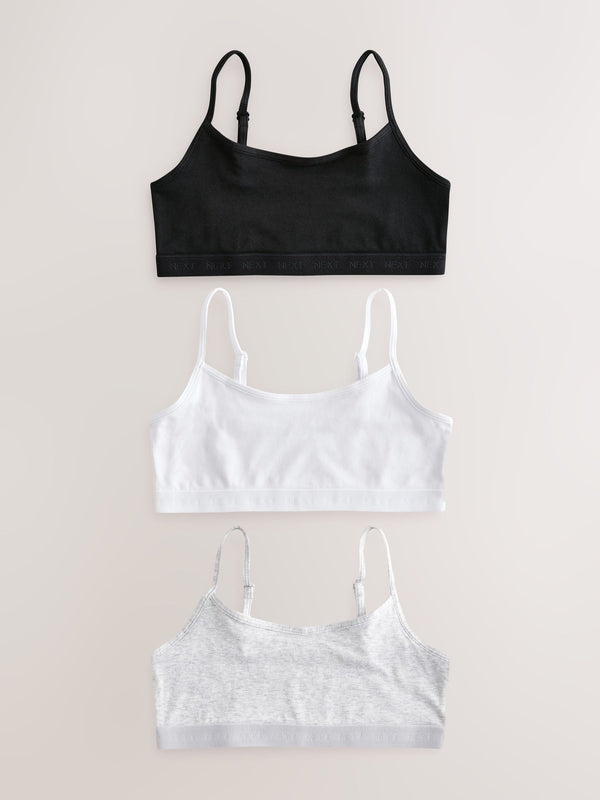 Black/White/Grey Strappy Crop Tops 3 Pack (5-16yrs)