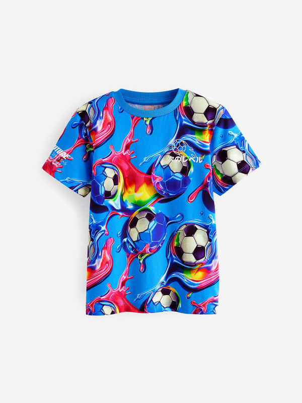 Blue Football Regular Fit Short Sleeve All-Over Print T-Shirt (3-16yrs)