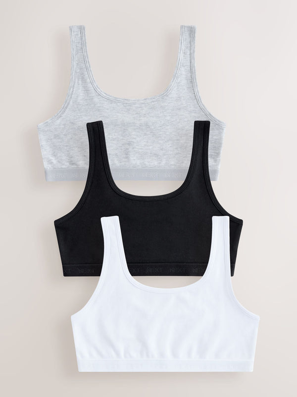 Black/White/Grey Scoop Crop Tops 3 Pack (5-16yrs)