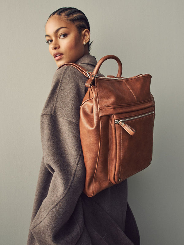 Tan Brown Messenger Style Backpack